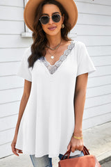 Lace Trim Waffle-Knit V-Neck Top Ins Street