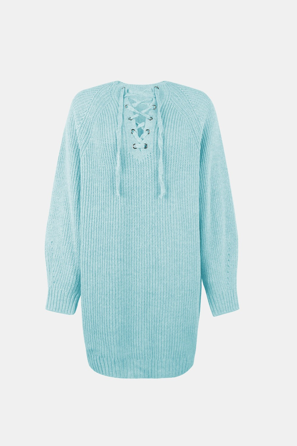 Lace-Up Balloon Sleeve Sweater Dress Ins Street