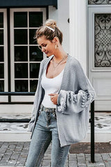 Long Fall Pom-Pom Open Front Knit Cardigan Ins street