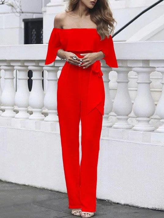 Elegant One-word Neck Off Shoulder Jumpsuit Ins Street