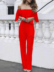 Elegant One-word Neck Off Shoulder Jumpsuit Ins Street