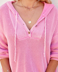 Elena Cotton Henley Hoodie - Pink Ins Street