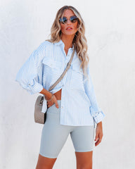 Embrace The Sun Striped Button Down Top - Blue Ins Street