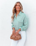 Embrace The Sun Striped Button Down Top - Green Ins Street