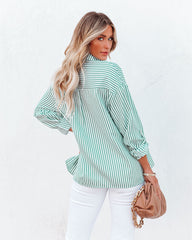 Embrace The Sun Striped Button Down Top - Green Ins Street