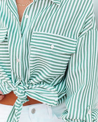 Embrace The Sun Striped Button Down Top - Green Ins Street