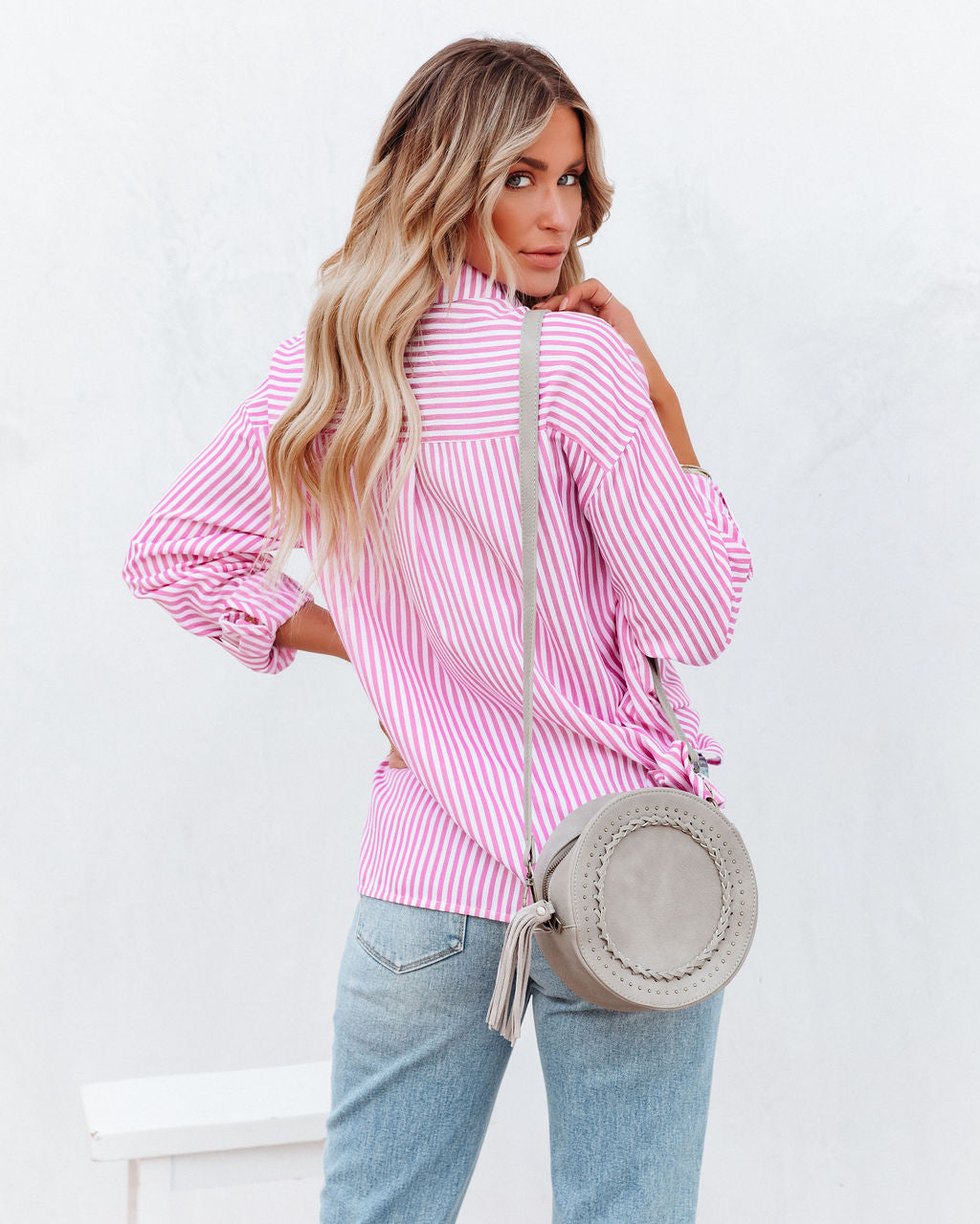 Embrace The Sun Striped Button Down Top - Pink Ins Street