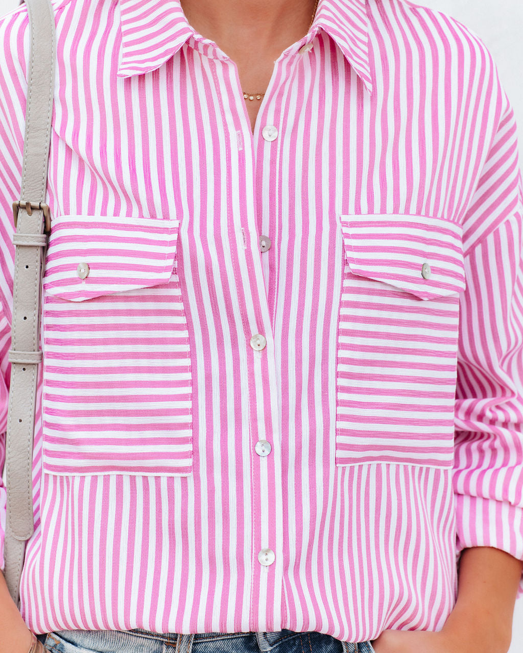 Embrace The Sun Striped Button Down Top - Pink Ins Street