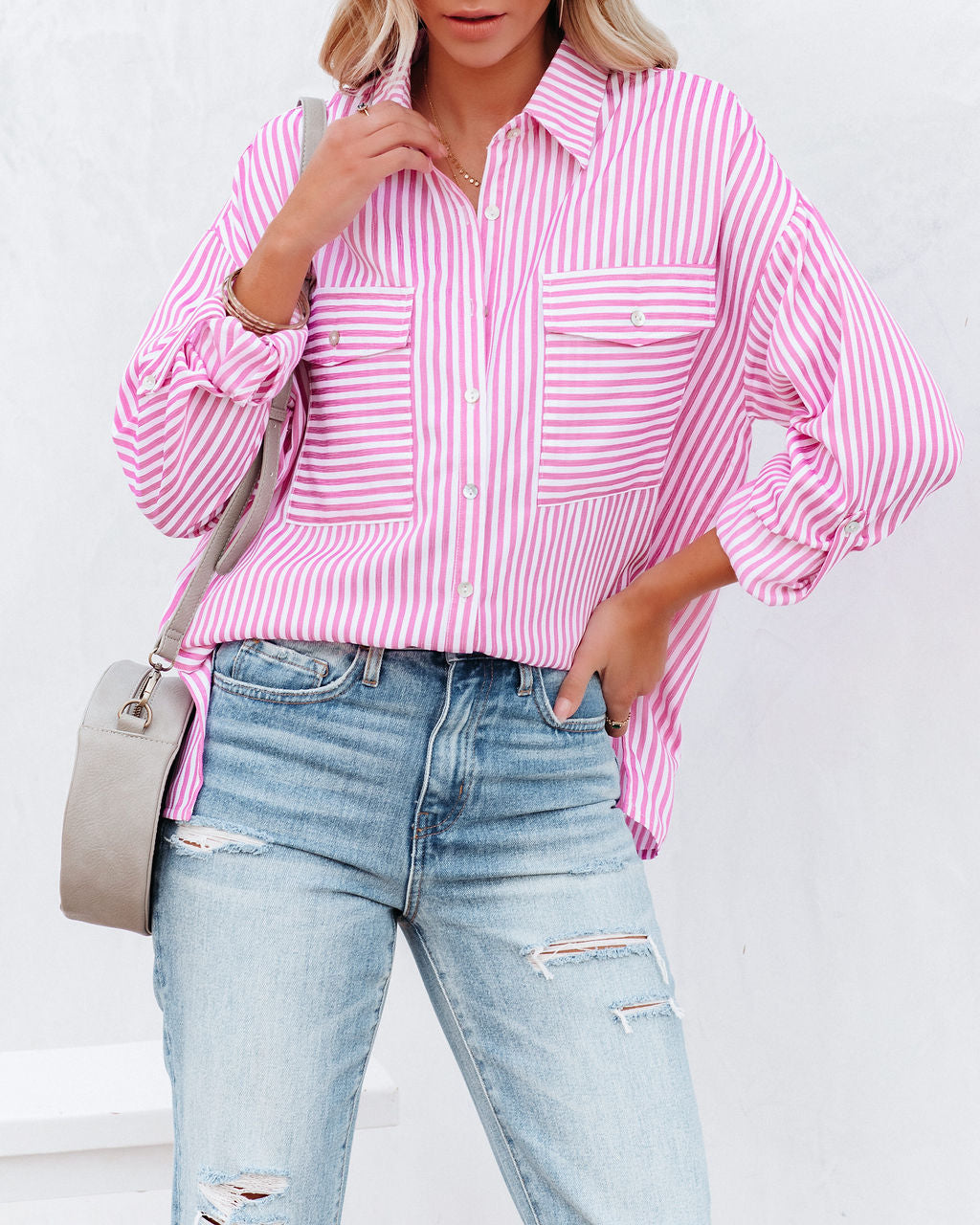 Embrace The Sun Striped Button Down Top - Pink Ins Street