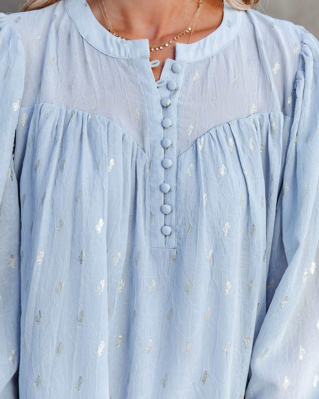 Embree Shimmer Babydoll Blouse - Powder Blue Ins Street