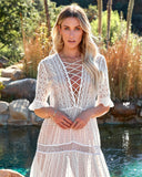 Emma Sheer Crochet Lace Maxi Dress - White Ins Street