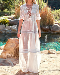 Emma Sheer Crochet Lace Maxi Dress - White Ins Street