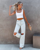 Energy Ribbed Knit Crop Tank - White Ins Street