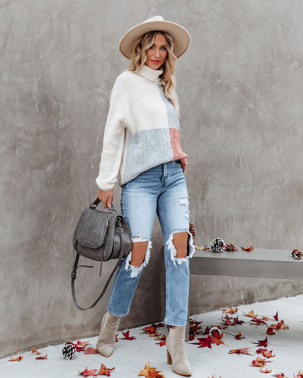 Esme Colorblock Turtleneck Sweater - Light Grey - FINAL SALE Ins Street