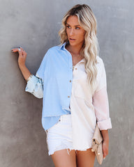Eureka Cotton Blend Colorblock Button Down Shirt Ins Street