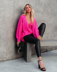 Evan Button Front Cable Knit Cardigan - Hot Pink - FINAL SALE Ins Street