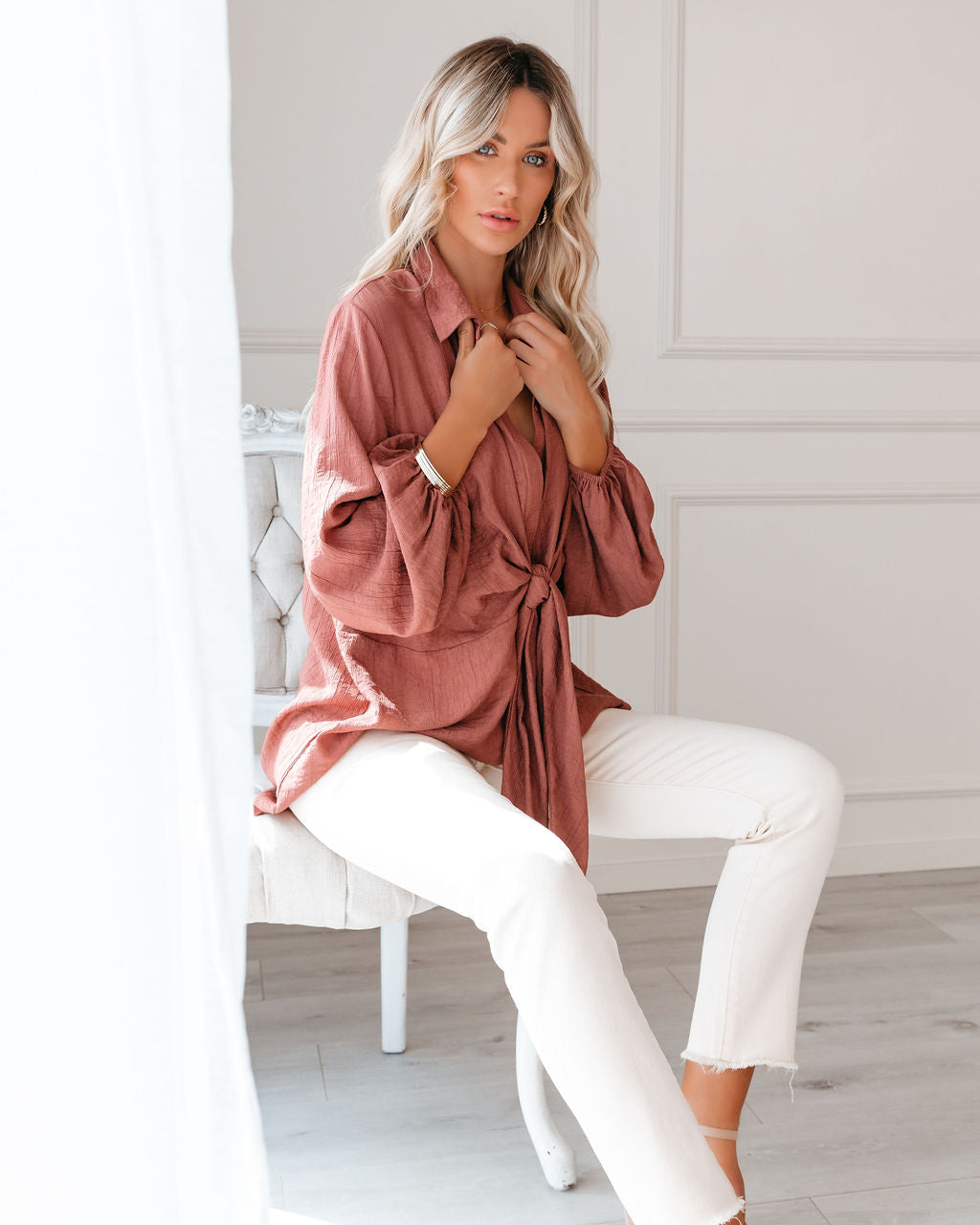 Everett Tie Front Button Down Tunic - Dark Mauve - FINAL SALE Ins Street