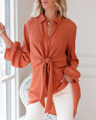 Everett Tie Front Button Down Tunic - Rust - FINAL SALE Ins Street