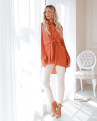 Everett Tie Front Button Down Tunic - Rust - FINAL SALE Ins Street