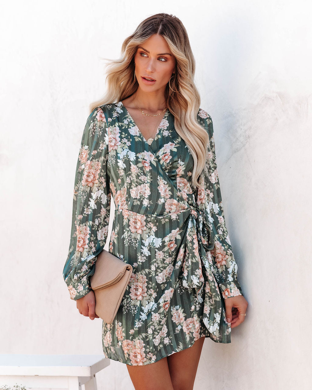 Ezabella Floral Shimmer Wrap Dress - Green Ins Street