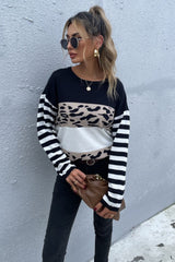 Mixed Print Color Block Knitted Pullover Ins Street