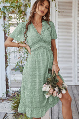 Leopard Frill Trim Flutter Sleeve Dress Ins Street