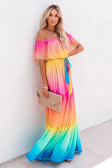 Off Shoulder Colourfull Flowy Dress for Women Ins street