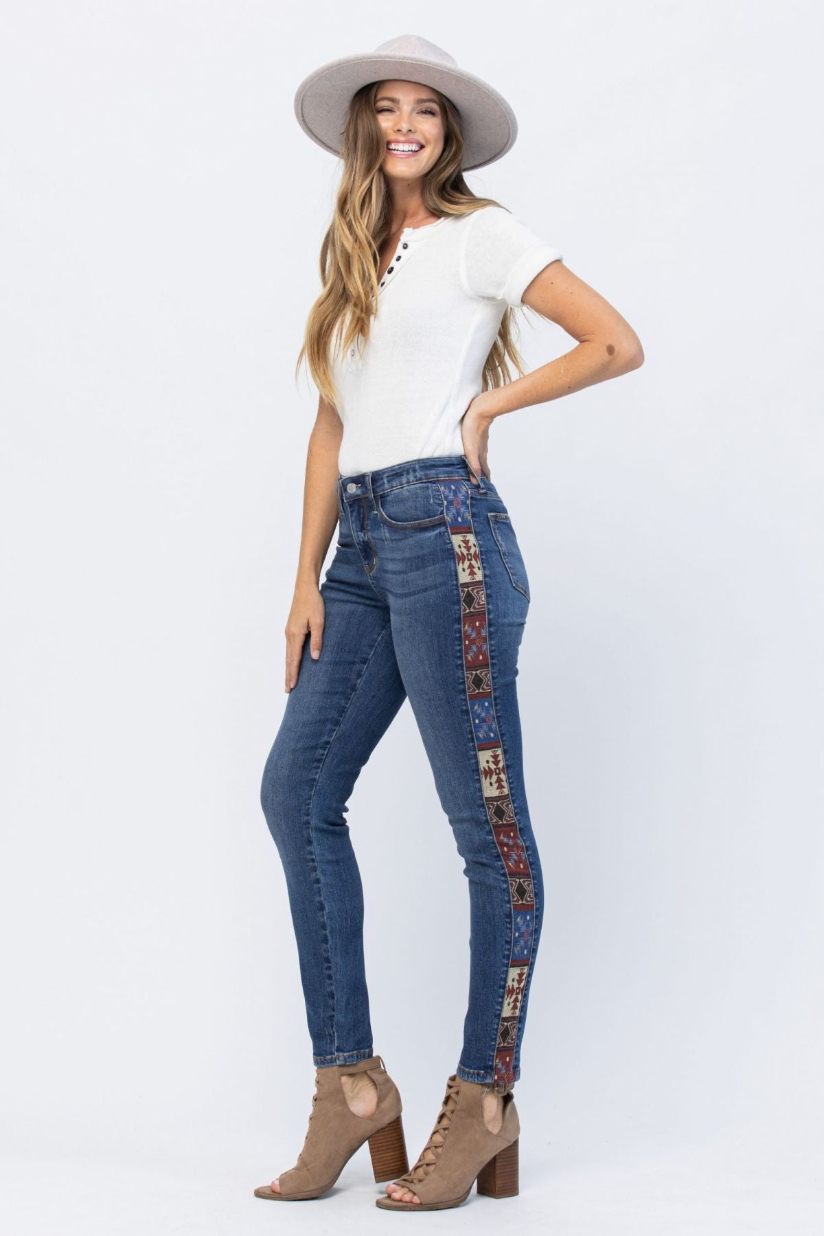 Mid-Rise Rad Embellishment Western Print Relaxed Fit Jeans Ins Street