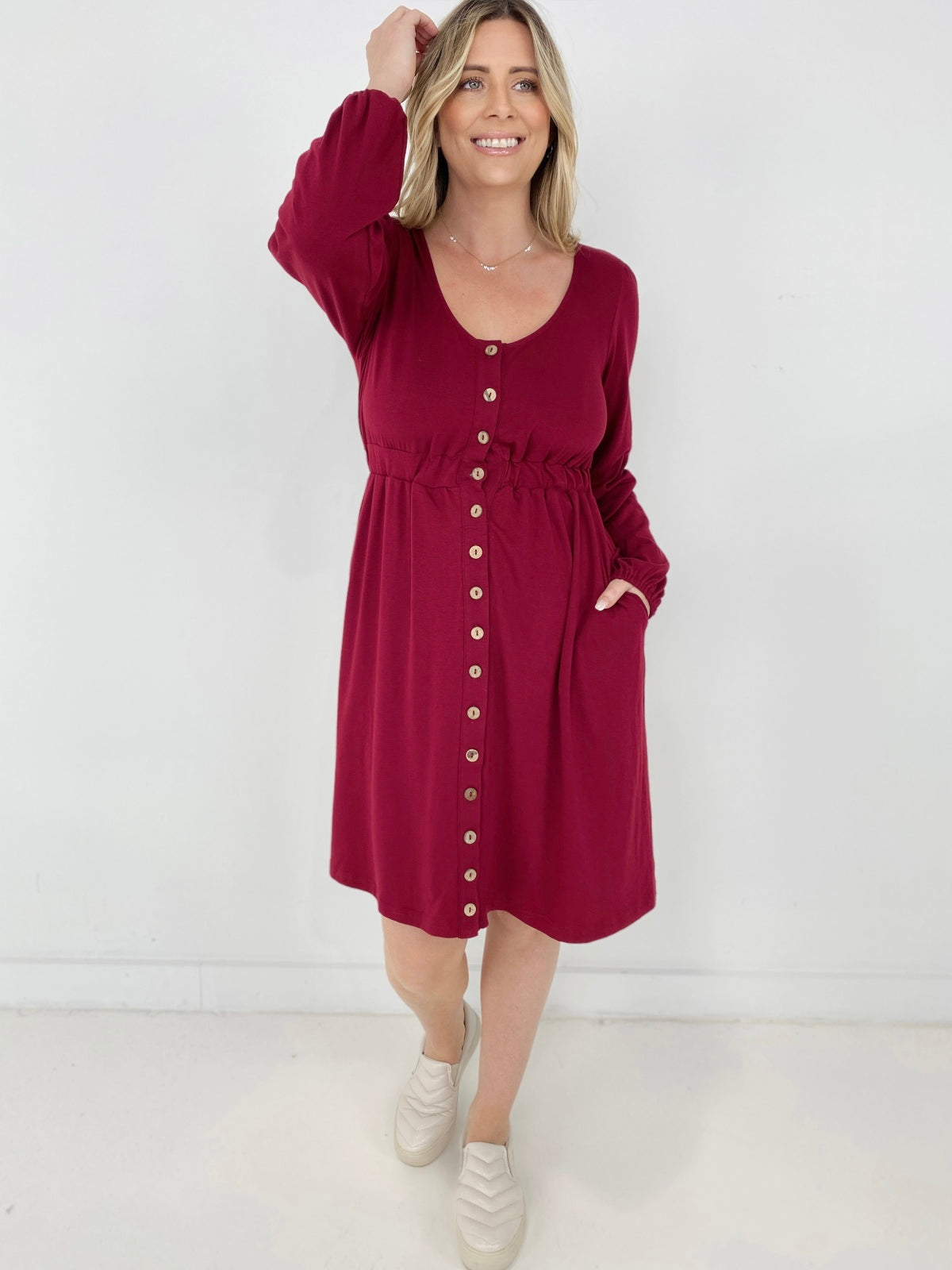 New Colors! Button Up Long Sleeve Dress Kiwidrop