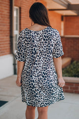 Leopard V-Neck Short Sleeve Mini Dress with Pockets Ins Street