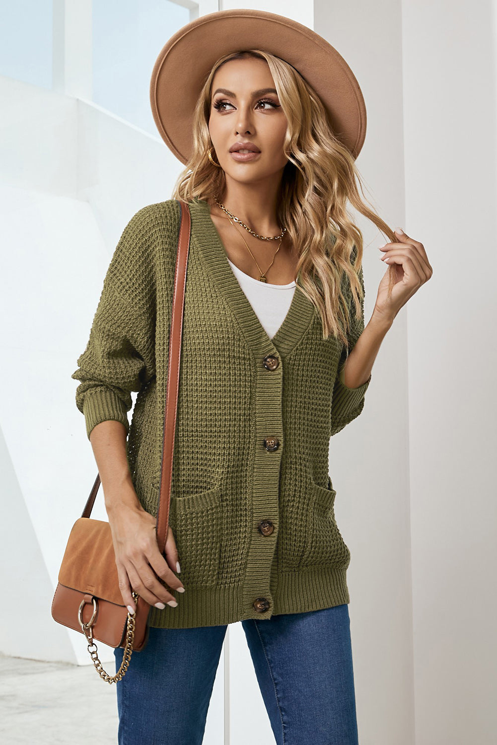Drop Shoulder Button Down Pocketed Cardigan Ins Street