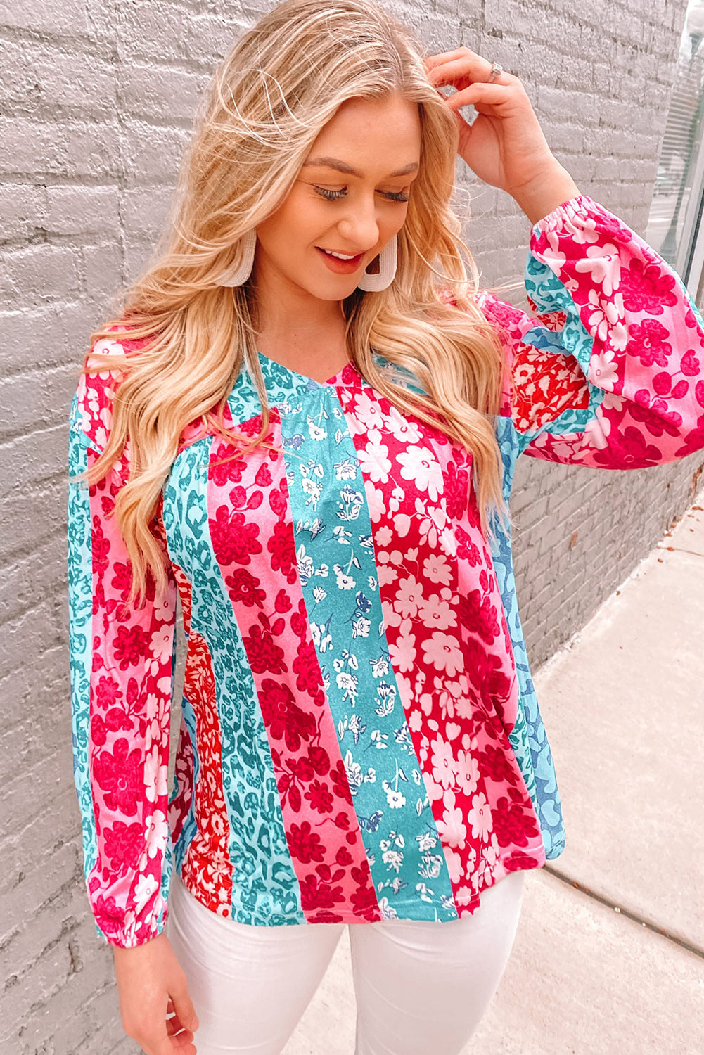 Mixed Print Patchwork Blouse Ins Street