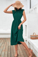 Mock Neck Tied Cap Sleeve Dress Ins Street