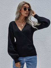 Lantern Sleeve Surplice Sweater Ins Street