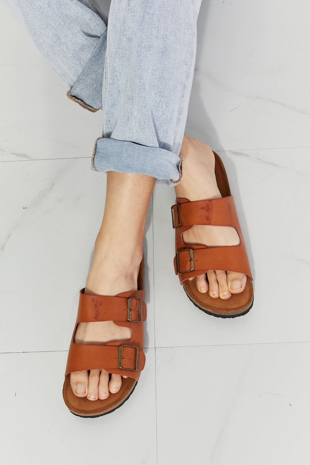 MMShoes Best Life Double-Banded Slide Sandal in Ochre Ins Street