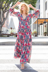 ee:some Floral Frill Trill Deep V Maxi Dress Ins Street