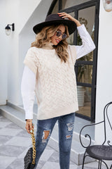 Mixed Knit Short Sleeve Turtleneck Sweater Ins Street