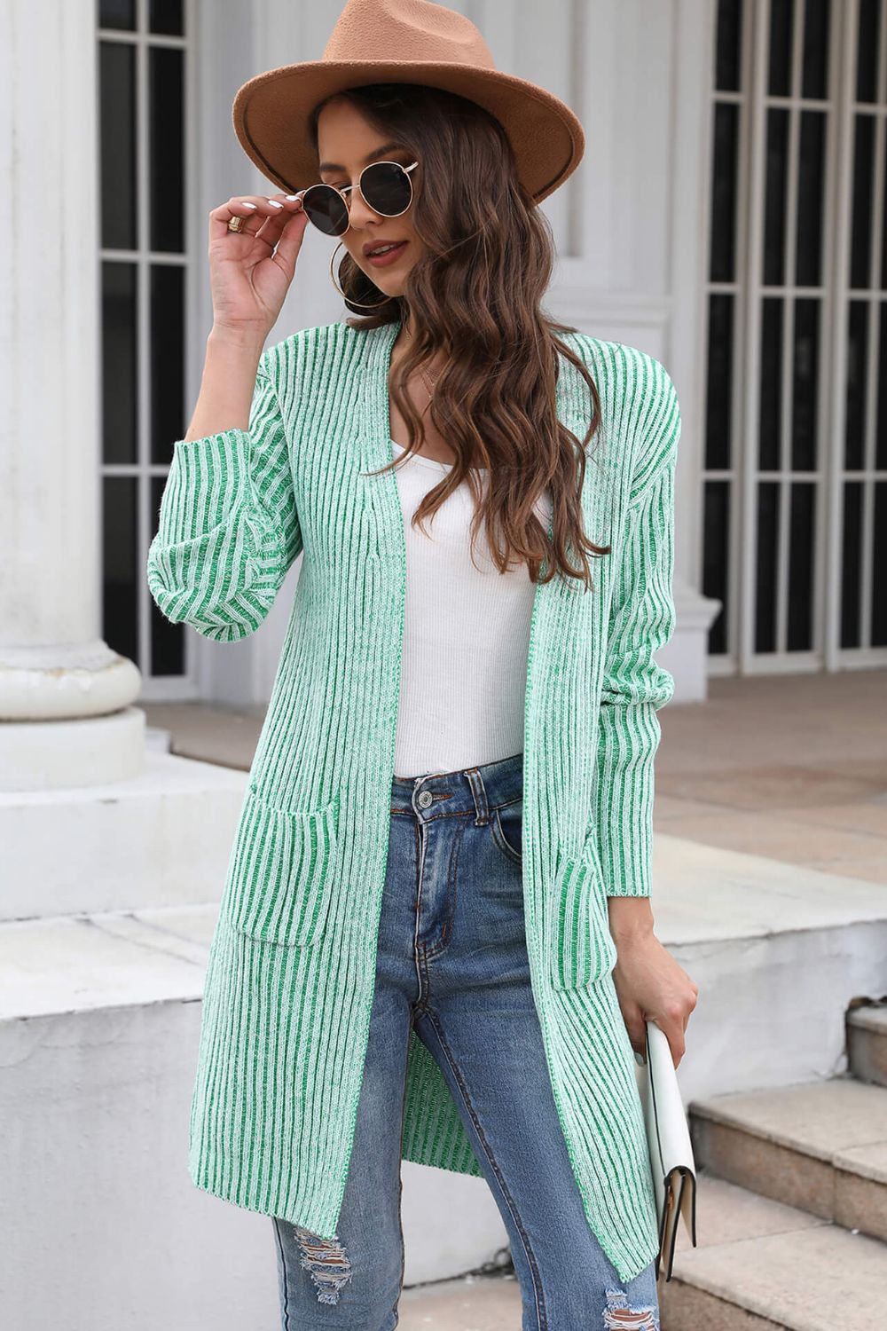 Open Front Dropped Shoulder Pocket Longline Cardigan Ins Street