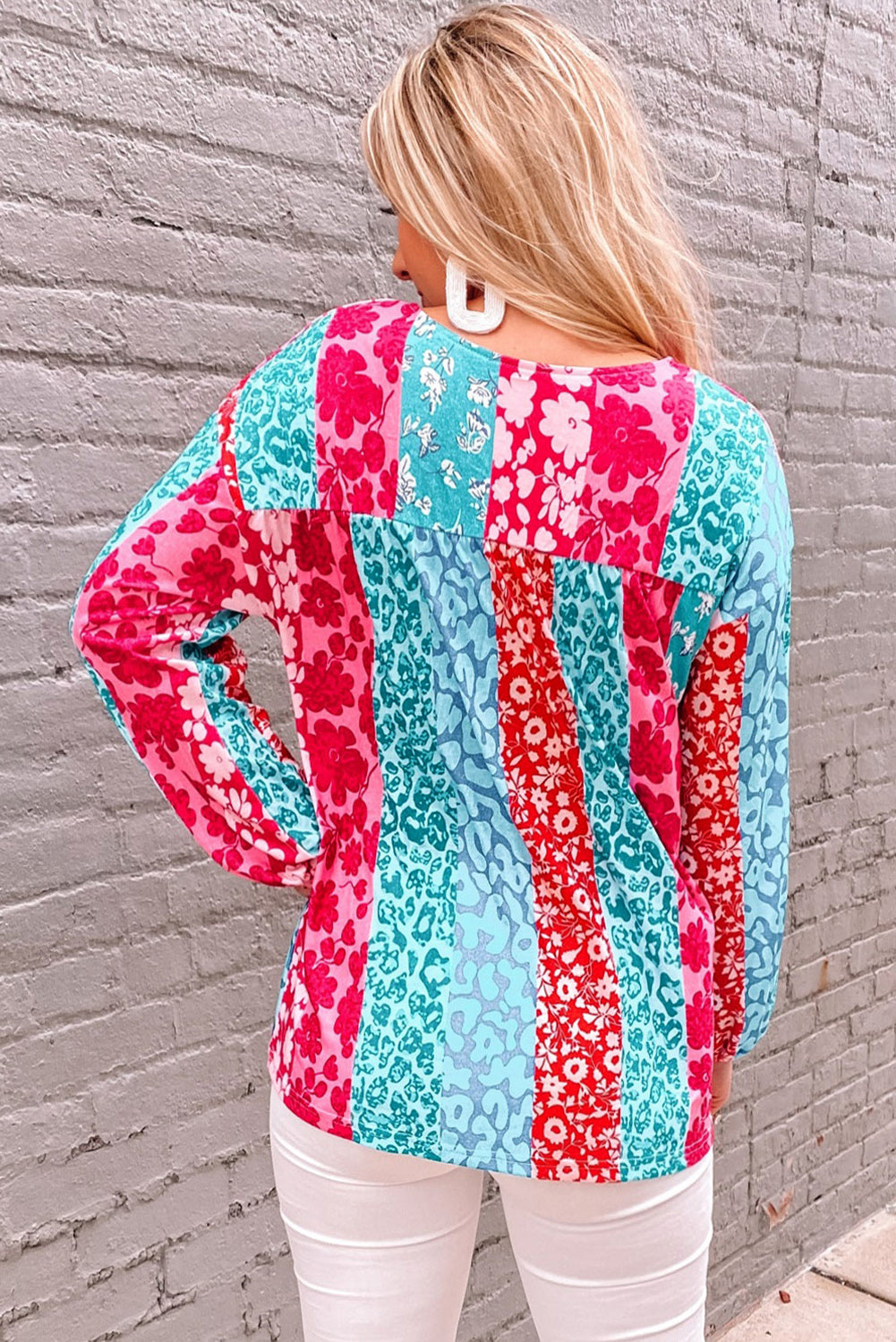 Mixed Print Patchwork Blouse Ins Street