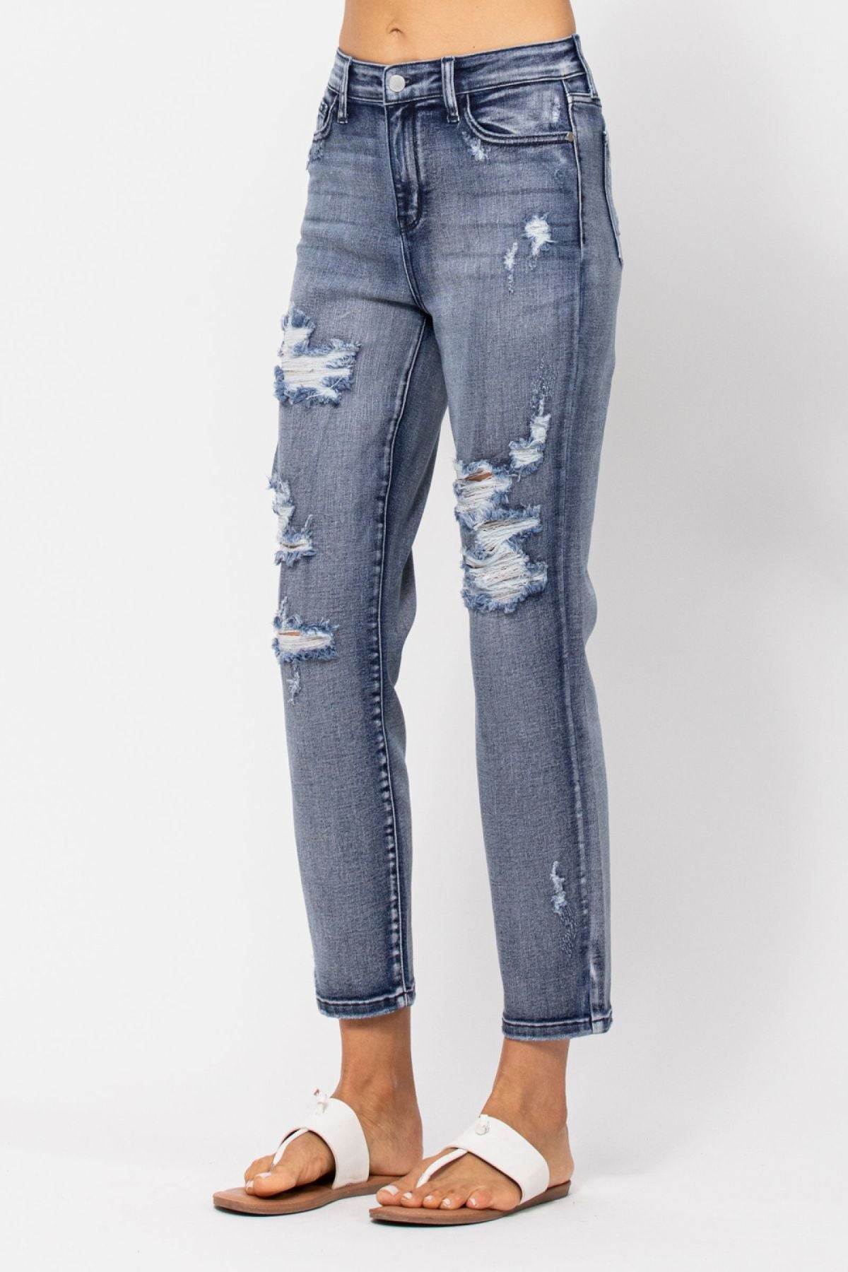 Mid-Rise Destroyed Boyfriend Jeans Ins Street