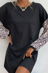 Leopard Print Sleeve Sweatshirt Dress Ins Street