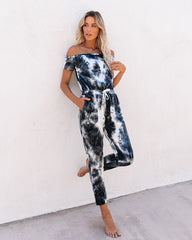 Falls Pocketed Tie Dye Off The Shoulder Knit Jumpsuit Ins Street