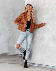 Fargo Pocketed Faux Leather Moto Jacket - Camel - FINAL SALE Ins Street