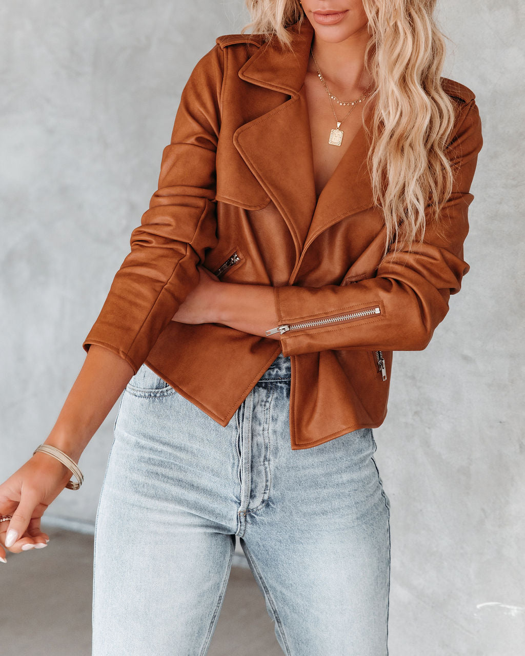 Fargo Pocketed Faux Leather Moto Jacket - Camel - FINAL SALE Ins Street