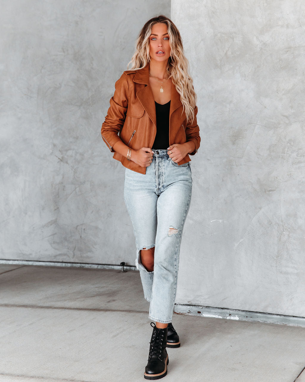 Fargo Pocketed Faux Leather Moto Jacket - Camel - FINAL SALE Ins Street