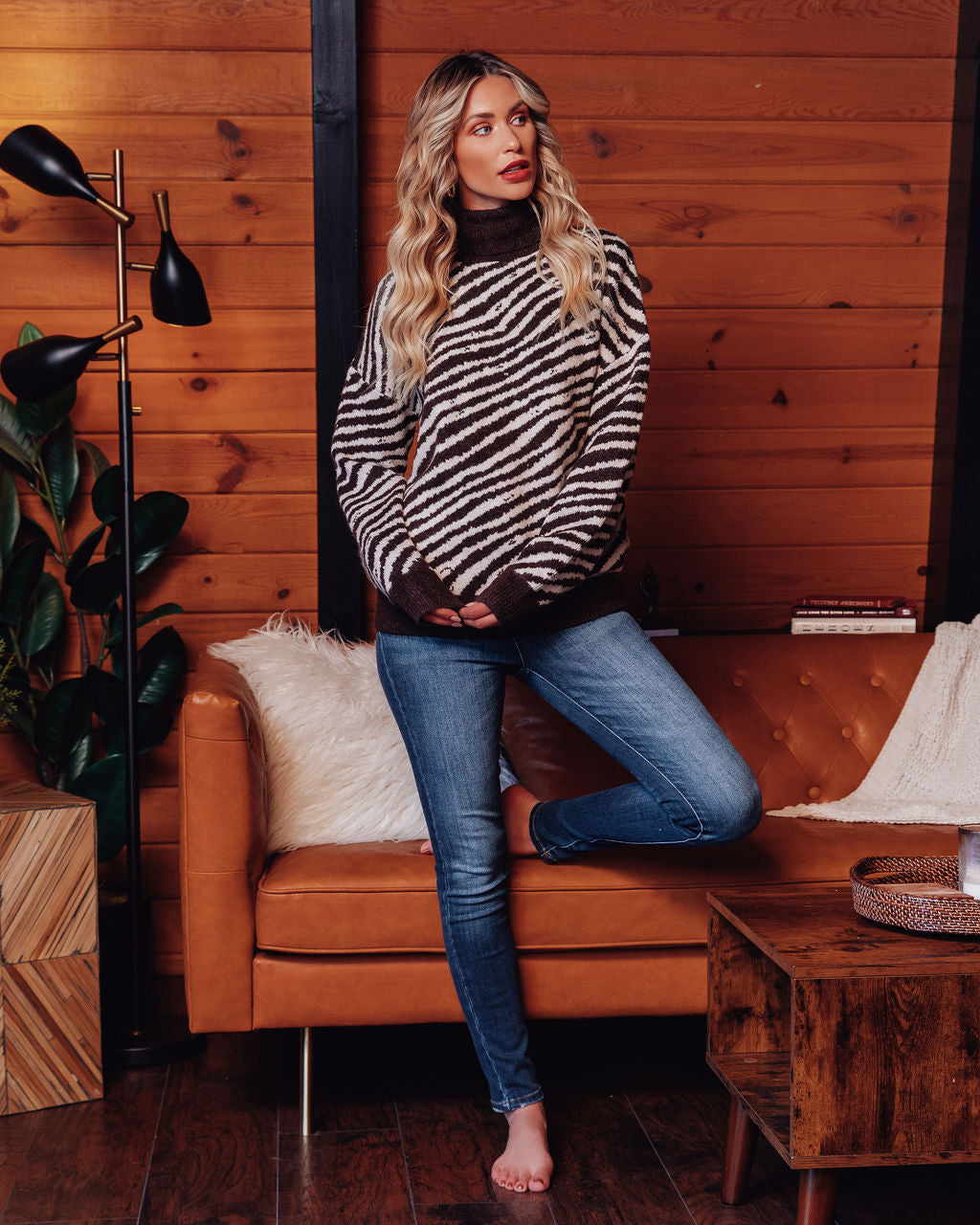 Faris Zebra Turtleneck Knit Sweater Ins Street