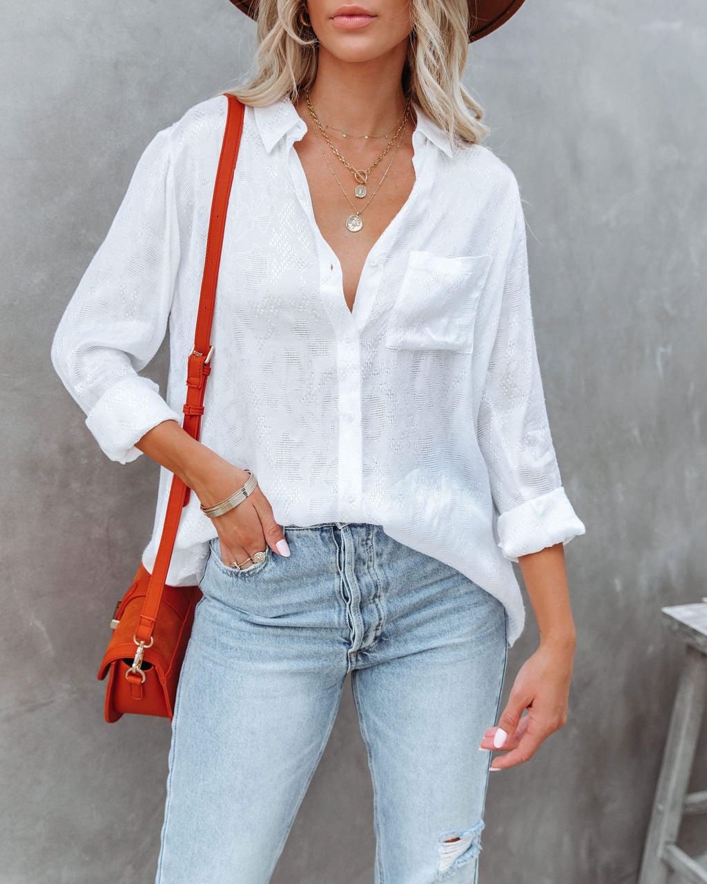 Farzana Textured Button Down Blouse - White - FINAL SALE Ins Street