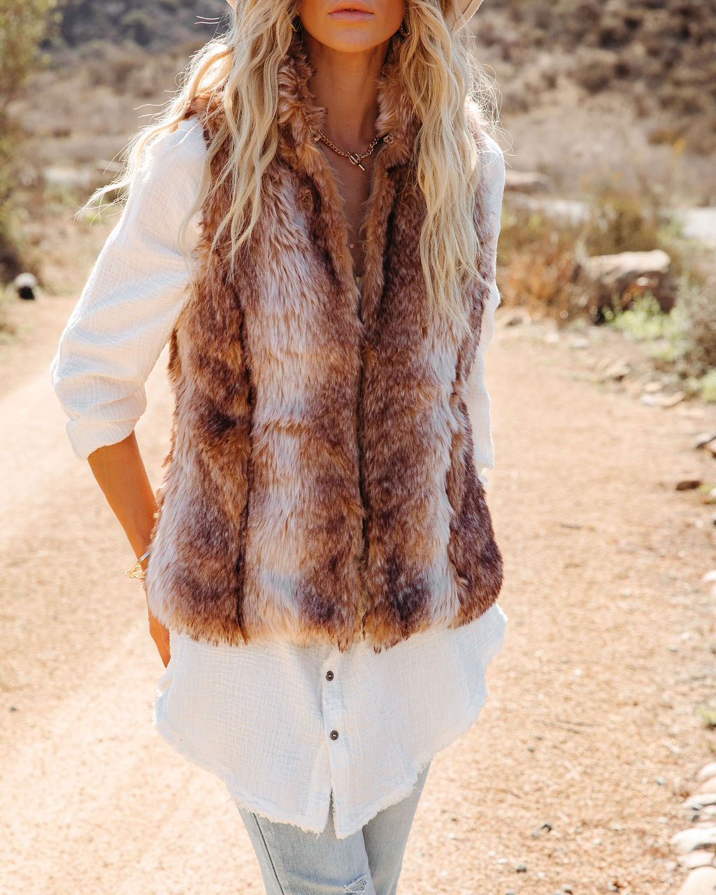 Faux Fur Pocketed Parker Vest Ins Street