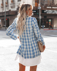 Fava Pocketed Plaid Blazer - Blue Ins Street