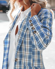 Fava Pocketed Plaid Blazer - Blue Ins Street